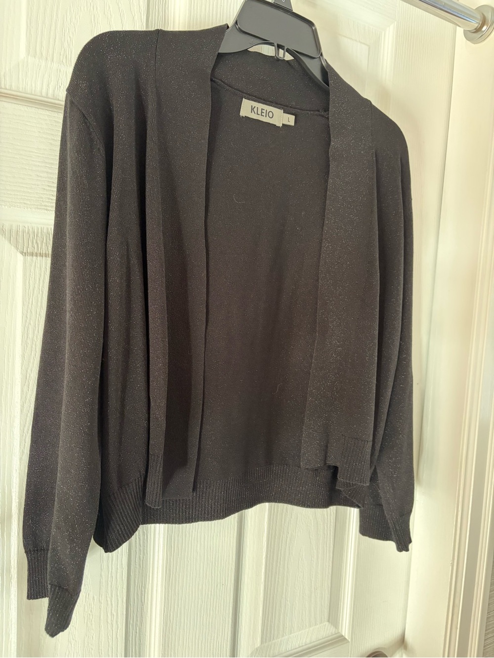 lei Black Metallic Open Cardigan